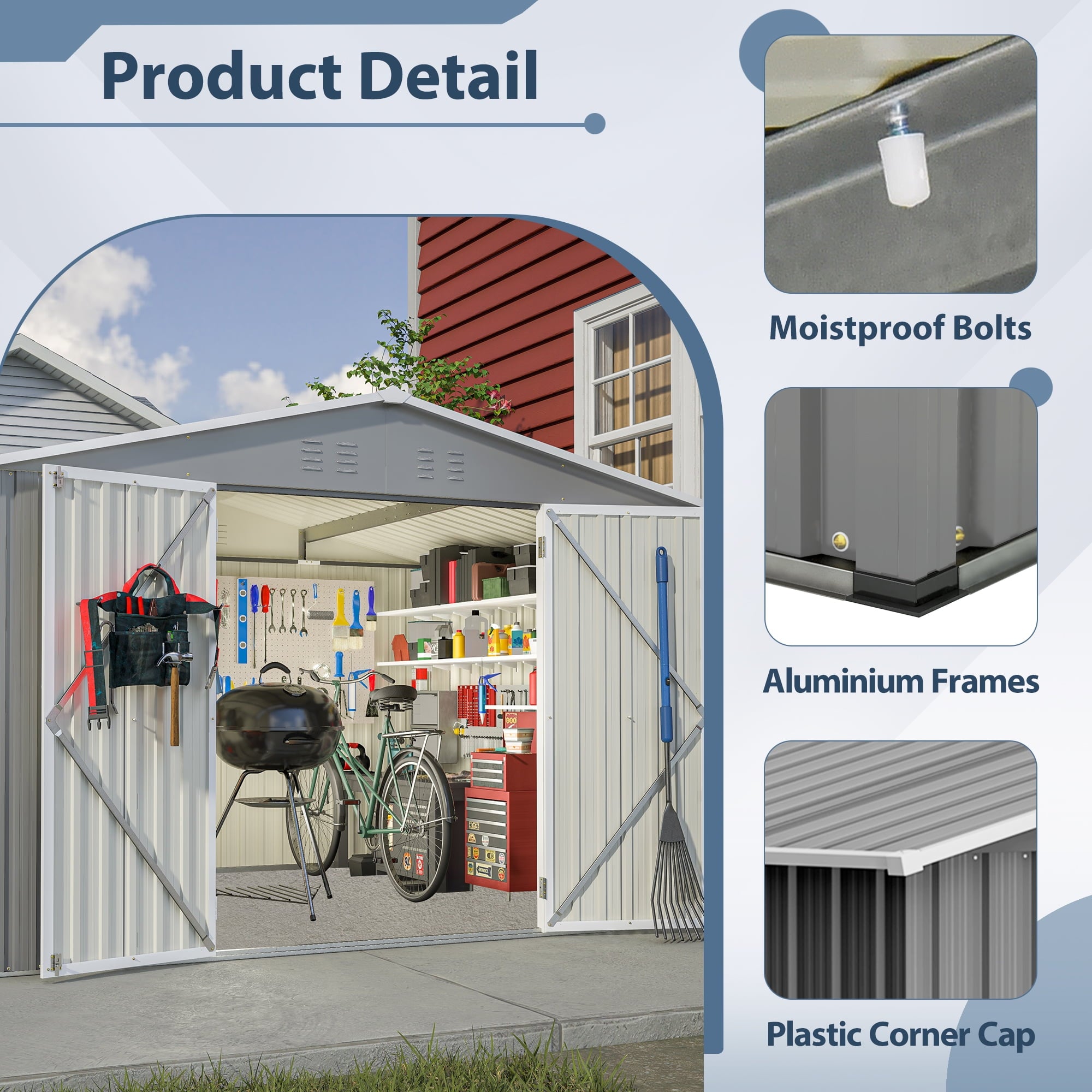10'x 8' Large Storage Shed for Outside, Enyopro Metal Storage House with Lockable Door, Garden Storage Shed Pet House for Lawnmower, Garden Tools, Bike, Garage
