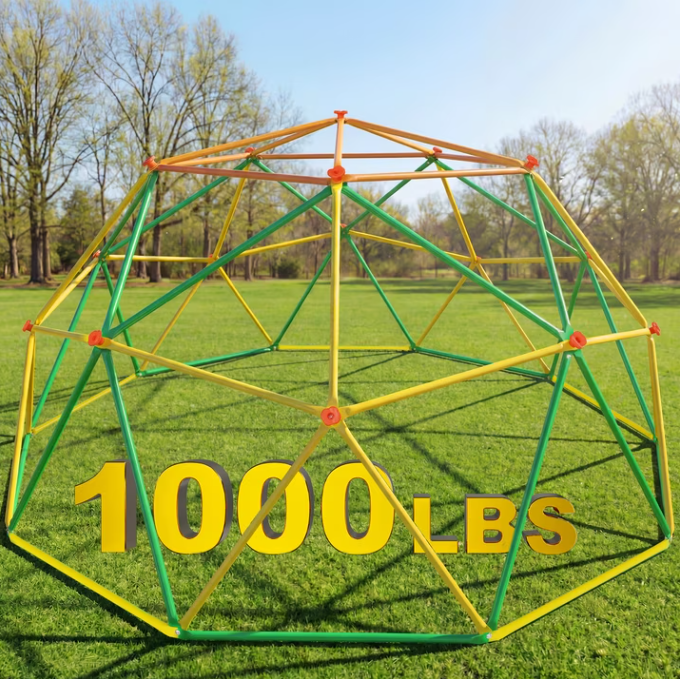 ENYOPRO 10ft Outdoor Climbing Dome, Kids Universal Exercise Dome Climber, Max 1000lbs Climbing Toys for Outside, Rust & UV Resistant Steel Climbing Structures, for 3-10 Years Old, Red + Yellow