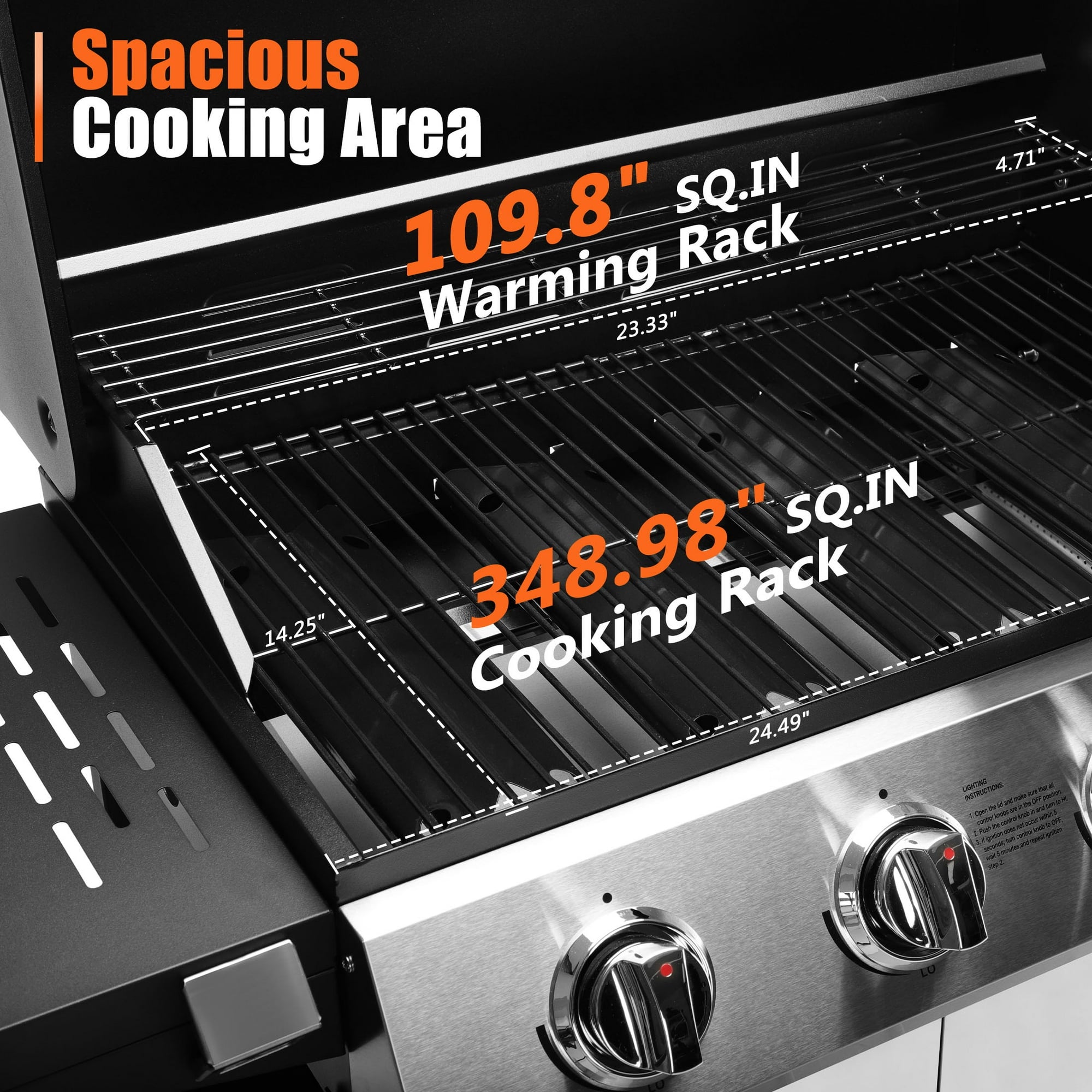 Enyopro 4 Burner Propane Gas Grill, 40,000BTU Stainless Steel BBQ Grill with Brush, Built-in Thermometer, 4 Universal Wheels for Outdoor Cooking Patio Backyard