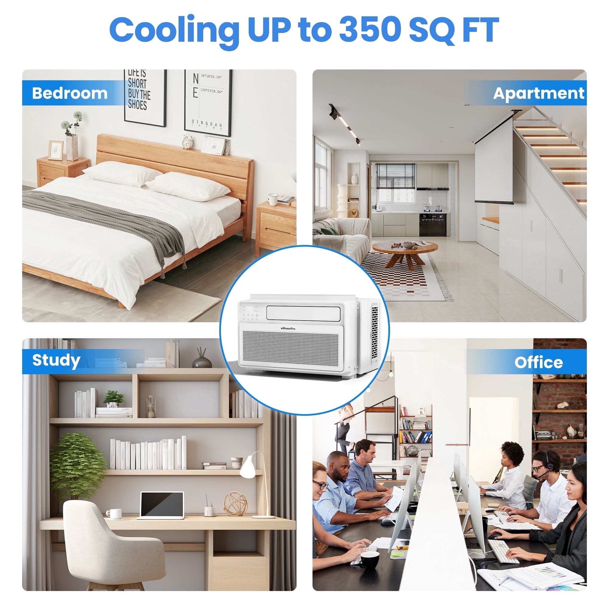 Uhomepro 8000 BTU Smart Inverter Window Air Conditioner, Cools 450 Sq.Ft with 4 Modes, Washable Filter, 35% Energy Saving, App/Remote and LED Control, 42 dB Noise for Living Room, Easy to Install