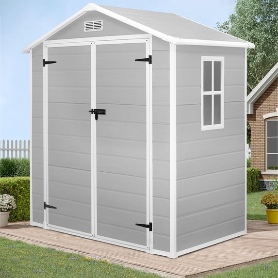 6x4 FT Resin Storage Shed, ENYOPRO Backyard Storage Sheds with Lockable Door, Garage Patio Garden Storage Shed, TE2770