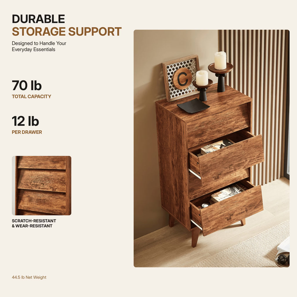 Enyopro Dresser for Bedroom, 4 Drawer Dresser Storage Drawer, Bevel Design Closets Drawer Chest for Living Room Hallway