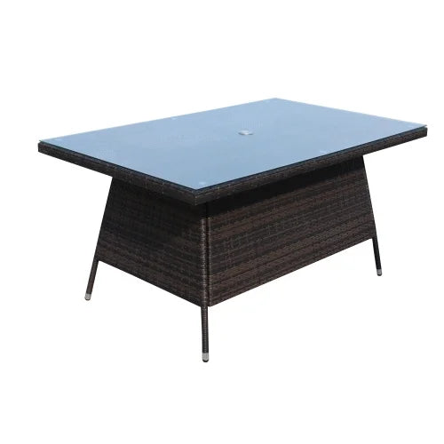 Outdoor Patio Dining Table 63" x 39.4" Rectangular Aluminum Outdoor Clear Glass Dining Table, seats 6, brown