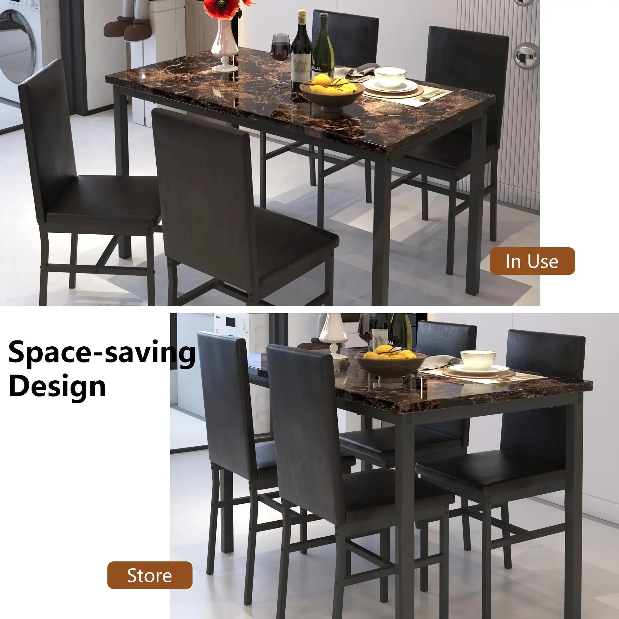 5 Piece Dining Table Set, Dining Table Set for 4, Modern Pub Bistro Table with Storage Shelf for Kitchen, Coffee Shop, Small Space