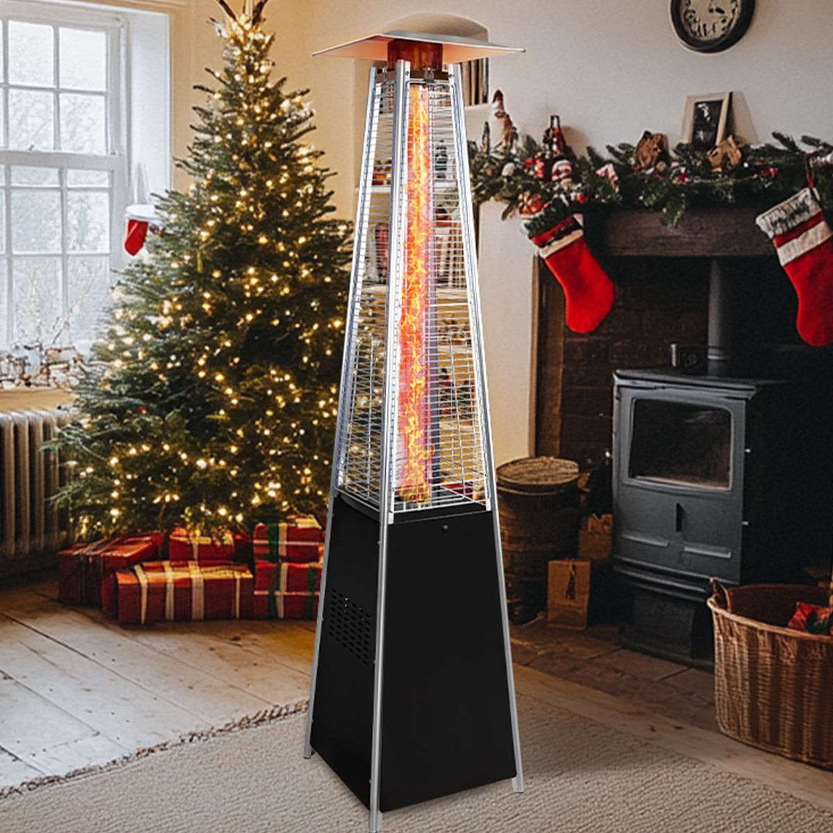Enyopro Patio Heater, 48000 BTU Pyramid Propane Patio Heater, Outdoor Heater with Wheels and Protective Cover, 5-Min Quick Heating, Portable Heater for Patio, Backyard, Garden, Porch and Pool