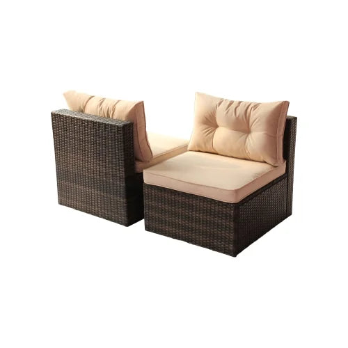 ENYOPRO 7-Piece Outdoor Patio and Garden Set, Modular Outdoor Casual Set with Coffee Glass Table and Cushions, Suitable for Patios, Gardens, Backyards, and Poolside (Light Brown)