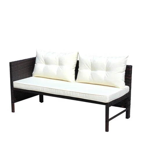 ENYOPRO 4-Piece Outdoor Patio Living Set, PE Rattan Modular All-Weather Lounge Set with Glass Table, Suitable for Patios, Gardens, Backyards, and Poolside (Off-White Cushions)
