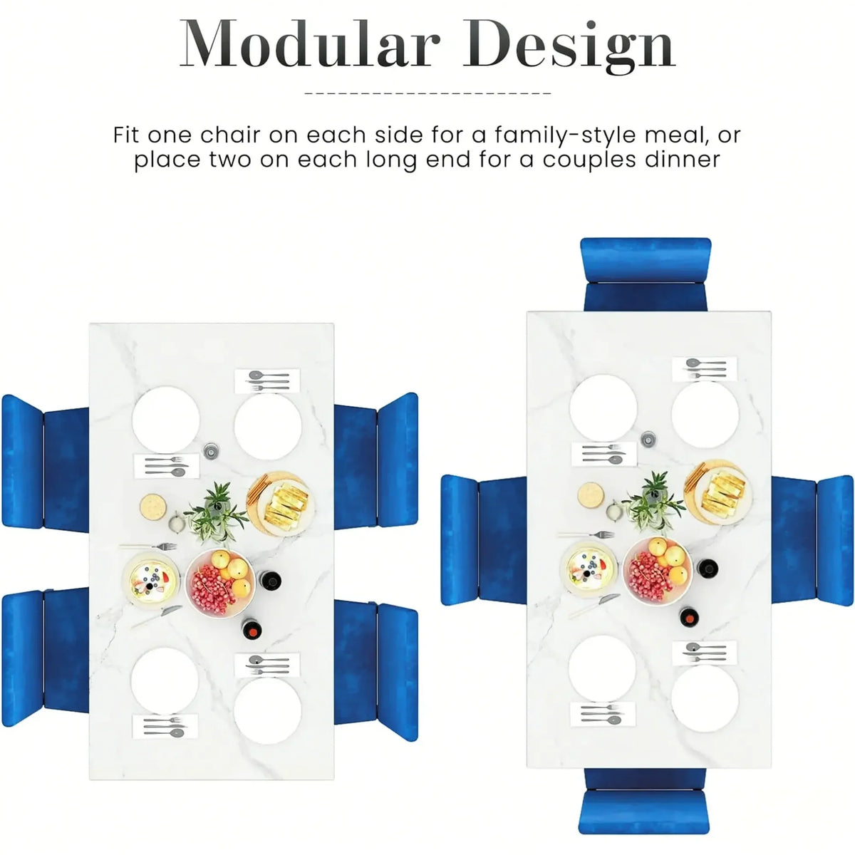 Dining Table Set for 4, Modern Marble Dine Table with 4 Velvet Chairs, Modern Kitchen Table Set for Home, Breakfast Nook, Cafeteria Dining Room, DarkBlue