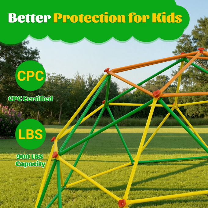 ENYOPRO 10ft Outdoor Climbing Dome, Kids Universal Exercise Dome Climber, Max 1000lbs Climbing Toys for Outside, Rust & UV Resistant Steel Climbing Structures, for 3-10 Years Old, Red + Yellow