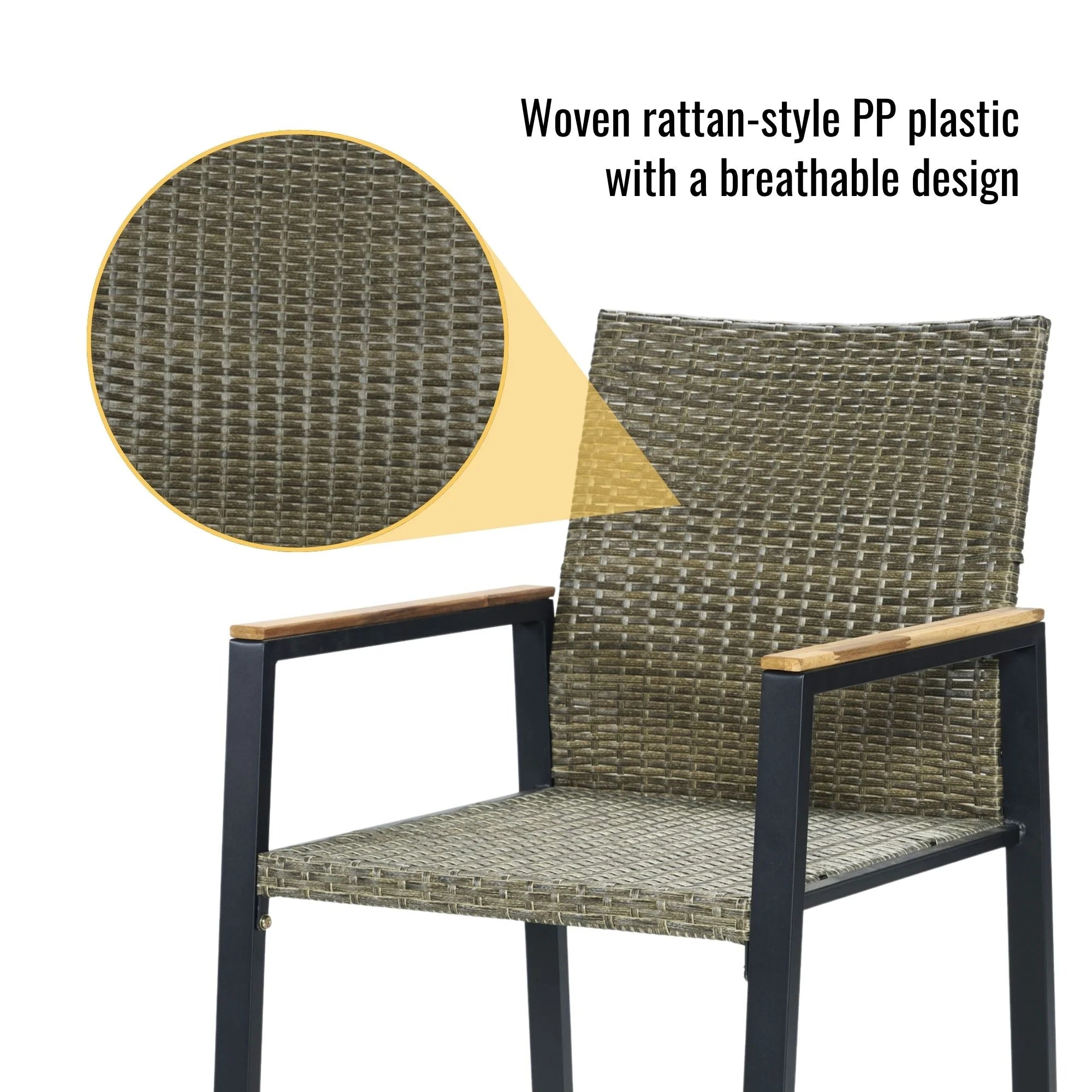 Enyopro 7 Piece Rattan Patio Dining Set, Acacia Wood Tabletop & Umbrella Hole, Modern Garden Conversation Set for Patio, Brown Gray