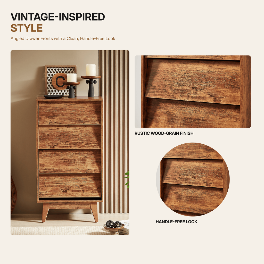 Enyopro Dresser for Bedroom, 4 Drawer Dresser Storage Drawer, Bevel Design Closets Drawer Chest for Living Room Hallway