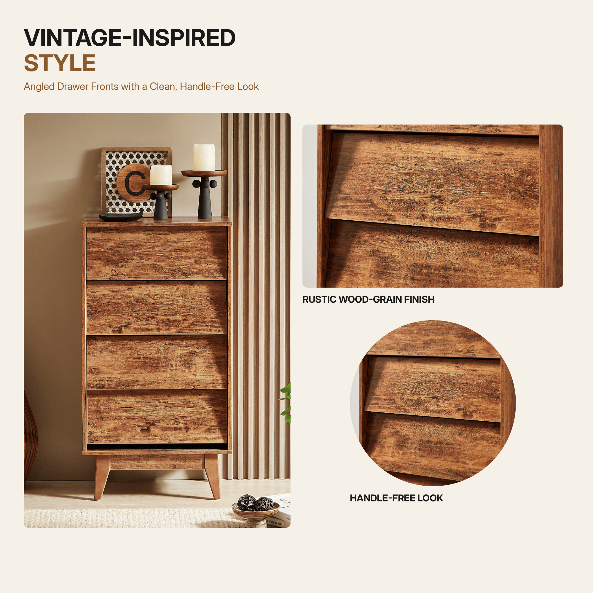 Enyopro Dresser for Bedroom, 4 Drawer Dresser Storage Drawer, Bevel Design Closets Drawer Chest for Living Room Hallway