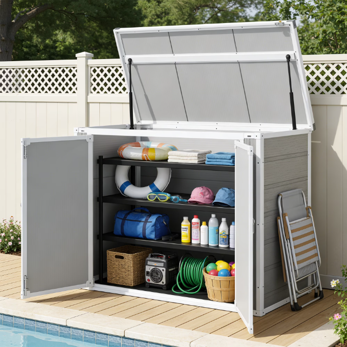 Enyopro 306Gal Shed & Outdoor Storage, Horizontal Resin Storage shed with Floor, All-Weather Tool Plastic Sheds for Bike, Lawn Mower, Generator, Garbage Cans and Outdoor Storage