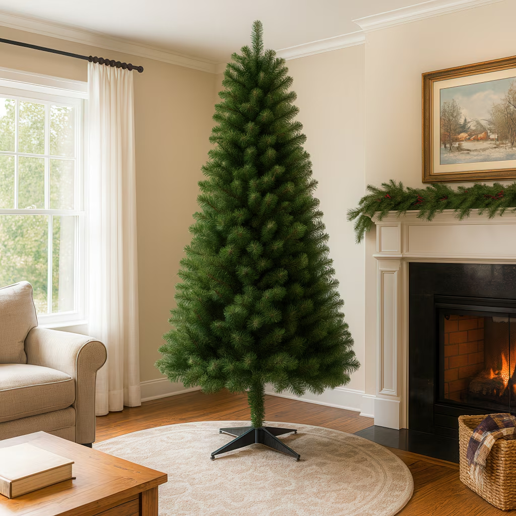 6ft Slim Christmas Tree, Pencil Artificial Christmas Tree with 582 Branch Tips and Metal Stand, Green Xmas Trees for Indoor Outdoor Home Holiday Decoration