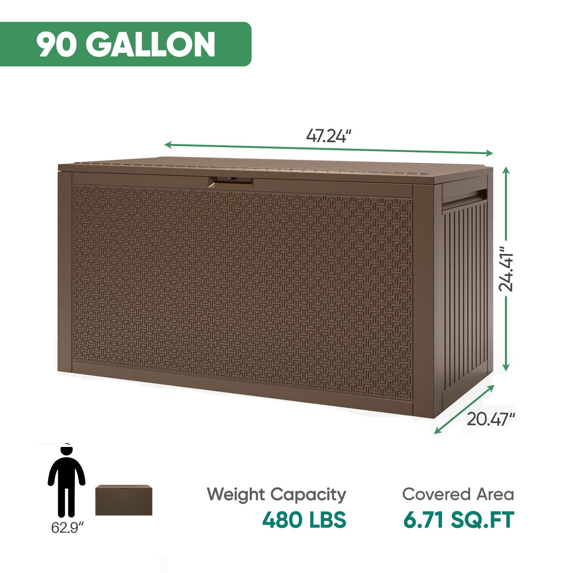 Enyopro 90 Gallon Deck Box, Organization and Storage Box for Patio Furniture Outdoor Cushions, Throw Pillows, Garden Tools and and Pool Toys, Brown