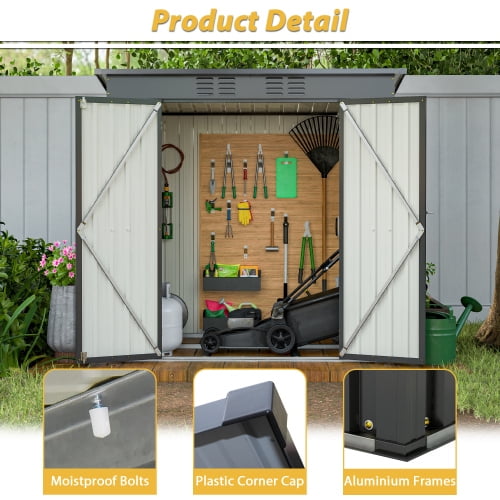 Enyopro 6x4 ft Outdoor Metal Storage Shed, Galvanized Steel Tool Shed with Reinforced Floor & Lockable Door for Backyard, Lawn, Patio, Black