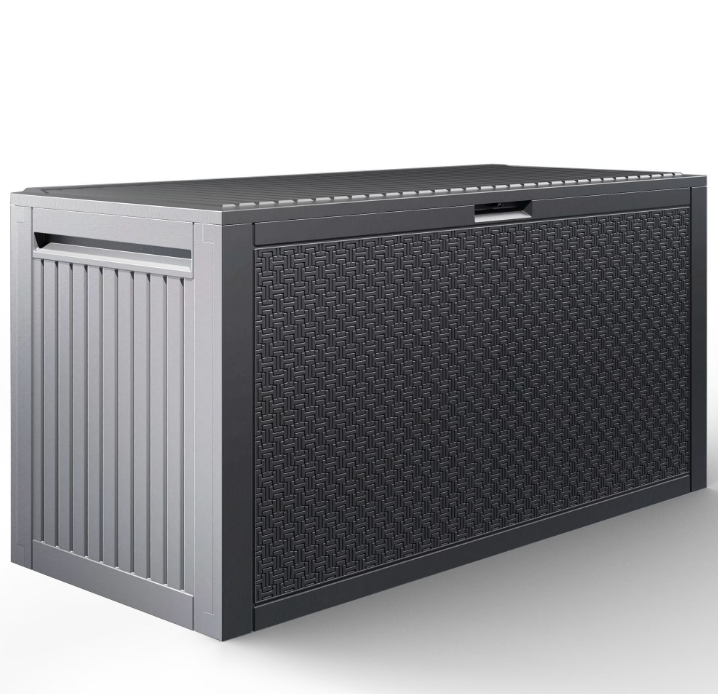 75 GAL Deck Box, Outdoor Plastic Waterproof Storage Box Bench, Indoor Storage Bin Container for Patio Cushions, Garden Tools and Pool Toys