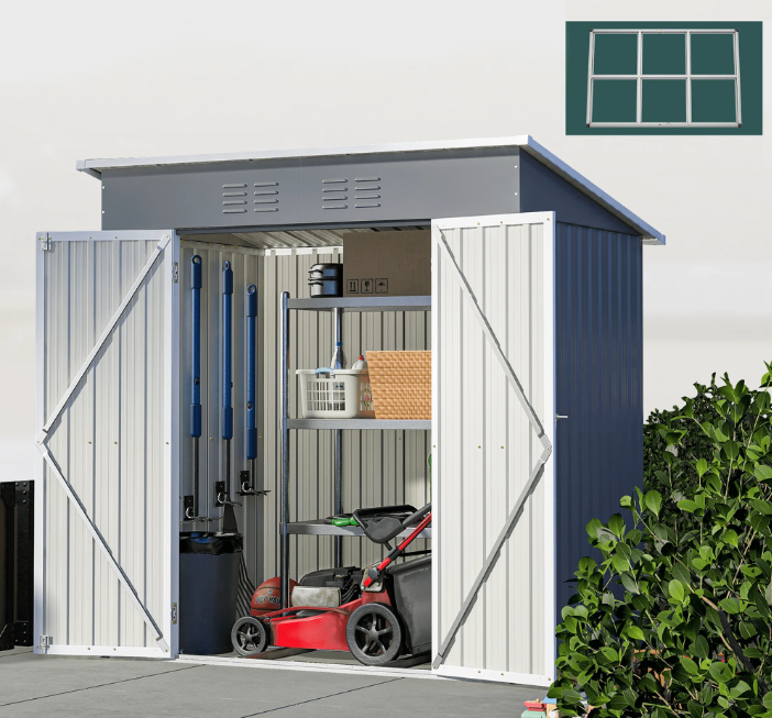 6' x 4' Outdoor Storage Shed with Metal Base, ENYOPRO Galvanized Metal Storage Shed with Lockable Door for Garden Backyard Patio Lawn, Weather Resistant and Waterproof, TE3110