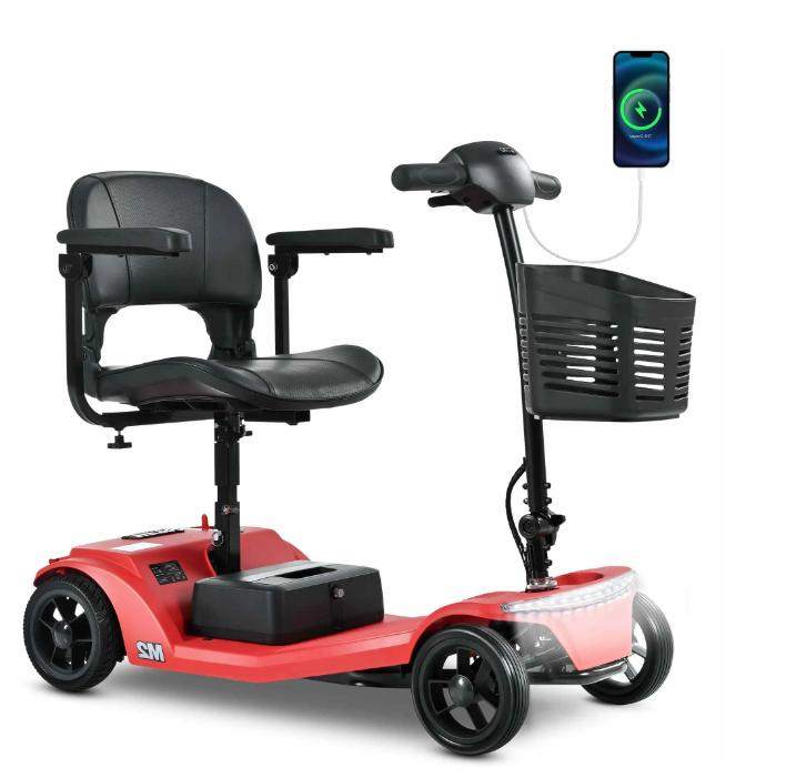 Segmart Red 4 Wheel Mobility Scooter for Seniors,Portable Electric Motorized Scooters with LED Light,Power Scooter with Anti-Tip Tires