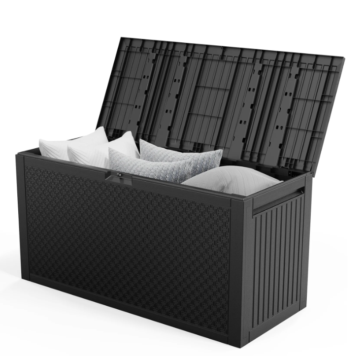 Enyopro 90 Gallon Deck Box, Organization and Storage Box for Patio Furniture Outdoor Cushions, Throw Pillows, Garden Tools and Pool Toys, Black
