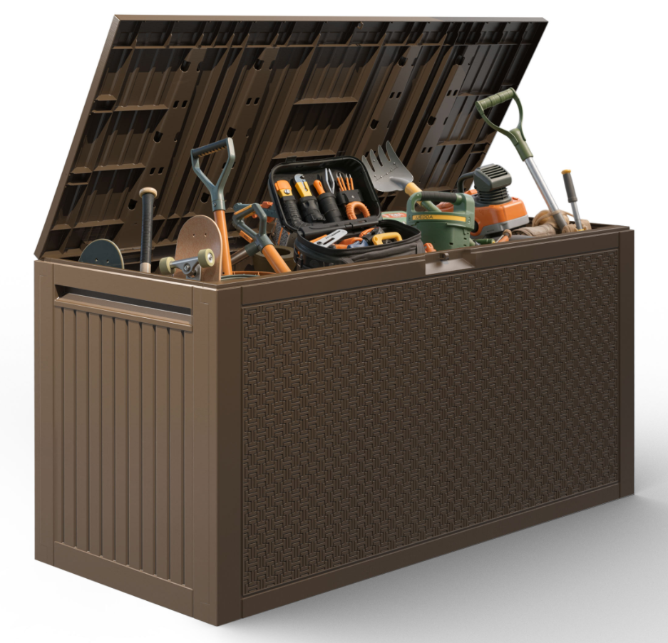 Enyopro 90 Gallon Deck Box, Organization and Storage Box for Patio Furniture Outdoor Cushions, Throw Pillows, Garden Tools and Pool Toys,Brown