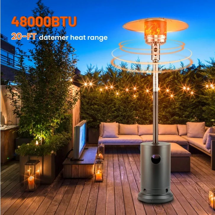 SESSLIFE Propane Patio Heater for Commercial & Residential Use, 48000BTU Outdoor Heavy Duty Heater with Wheels & Adjustable Thermostat, Sliver.