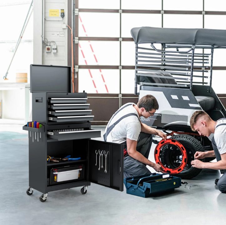 5-Drawer Rolling Tool Chest, Stainless Steel Tool Box with Brake Wheels and 4 Drawers, Black Detachable Tool Cart