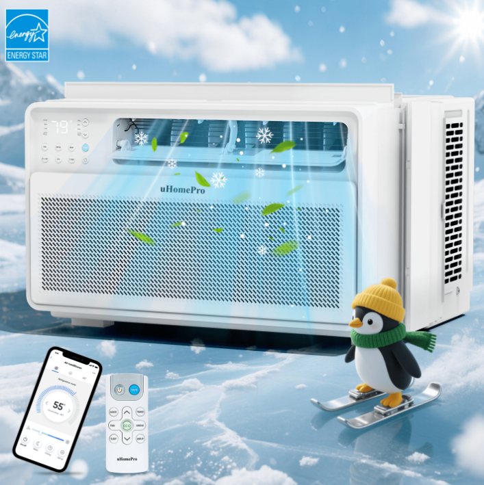 10,000 BTU Window Air Conditioner w/ 4 Modes - Cools up to 450 Sq. Ft, Uhomepro Air Conditioners w/ Washable Filter & Adjustable Window Fit, Energy Saving 38%, 15-CEER