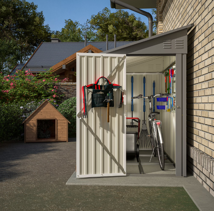 ENYOPRO 8' x 4' Outdoor Storage Shed, Weather Resistant and Waterproof, Galvanized Metal Storage Shed with Lockable Door for Garden Backyard Patio Lawn, Light Gray