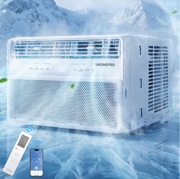 14,000 BTU Smart Inverter Window Air Conditioner, Window AC with 4 Modes, Cools up to 550 Sq. Ft, Washable Filter, Adjustable Window Fit