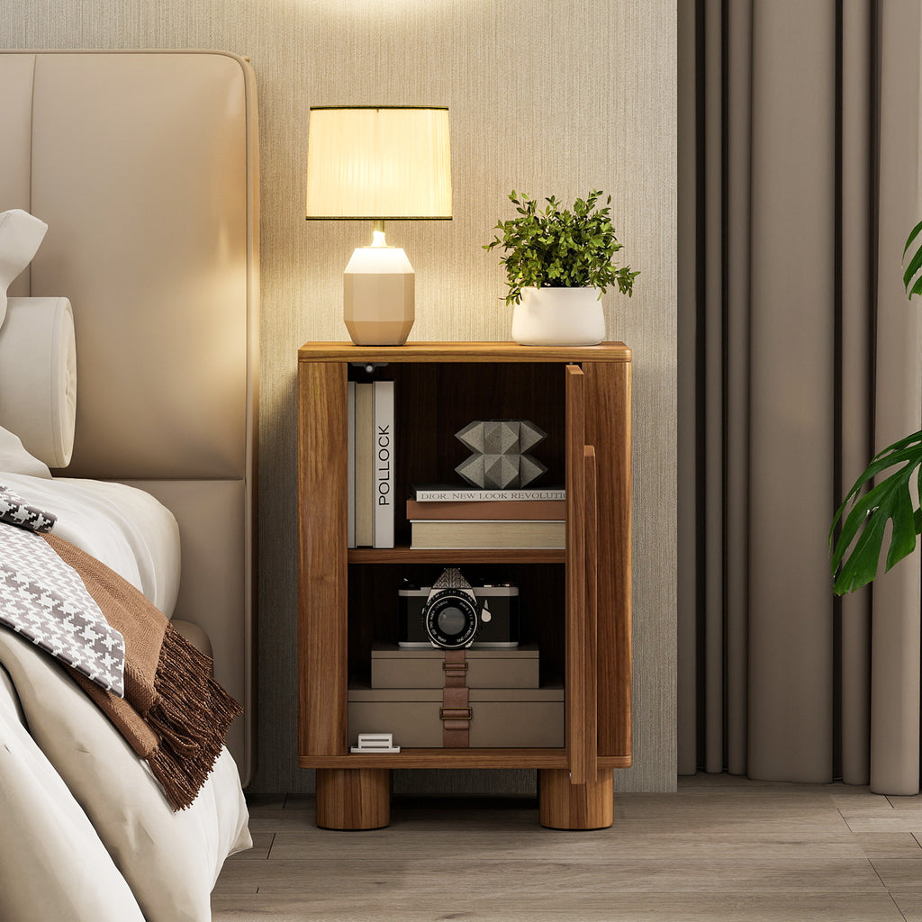 Enyopro Vintage Nightstand, Wood Side Cabinet, Magnetic Buffer Door, Pine Legs, Compact End Table for Bedroom Living Room, Mid‑Century Bohemian Home