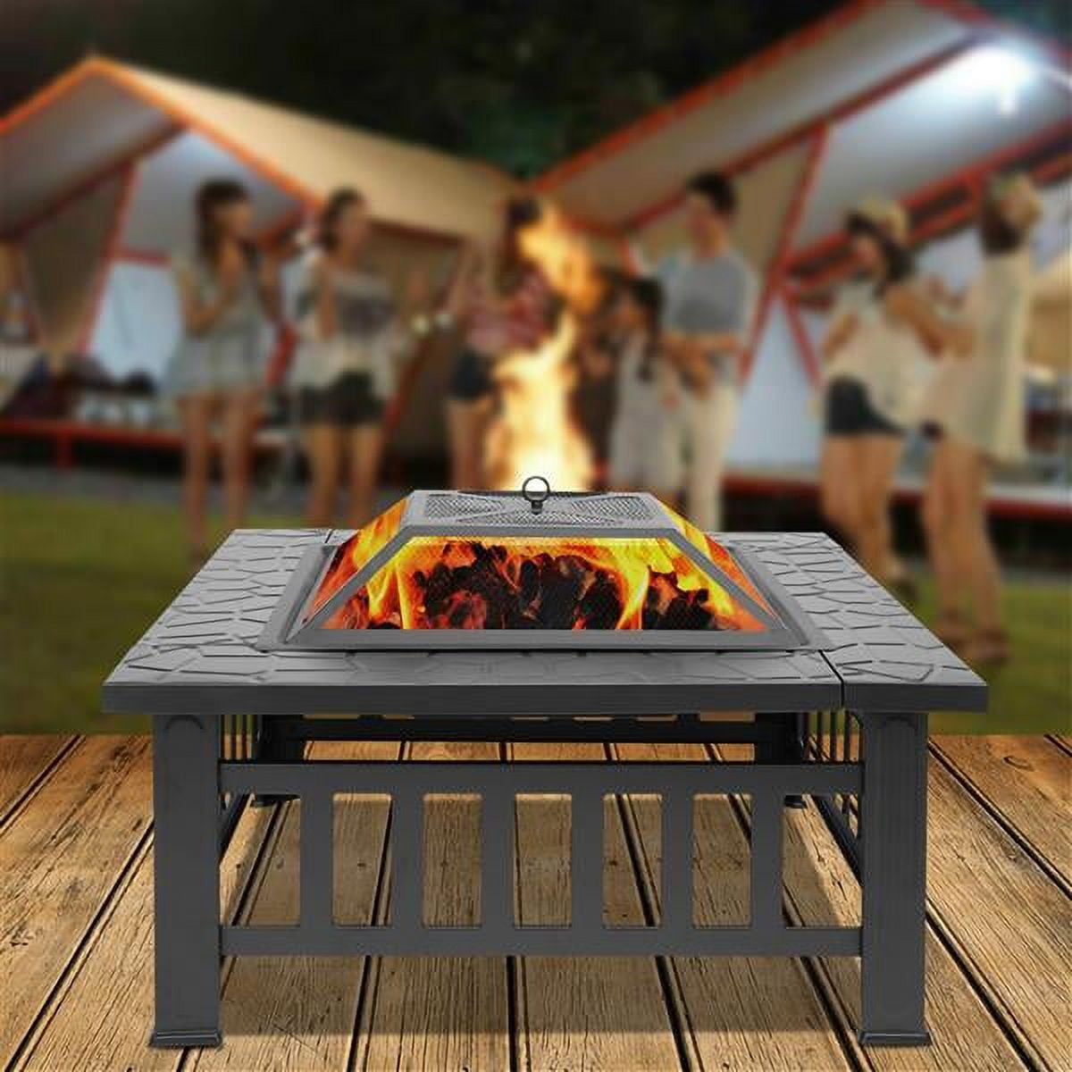 32" Wood Fire Pits for Outside, BBQ Fire Pit Grill, Multifunctional Fire Pit, Heater, Cooler, Patio Backyard Garden Bonfire Pit, Fire Pit Bowl with Spark Screen Cover, Rain Cover, Poker, JA3213