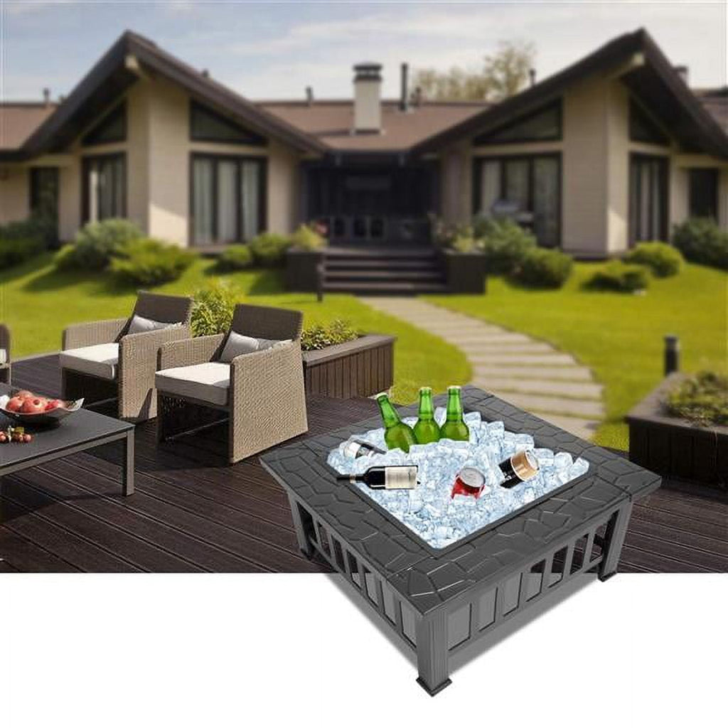 32" Wood Fire Pits for Outside, BBQ Fire Pit Grill, Multifunctional Fire Pit, Heater, Cooler, Patio Backyard Garden Bonfire Pit, Fire Pit Bowl with Spark Screen Cover, Rain Cover, Poker, JA3213