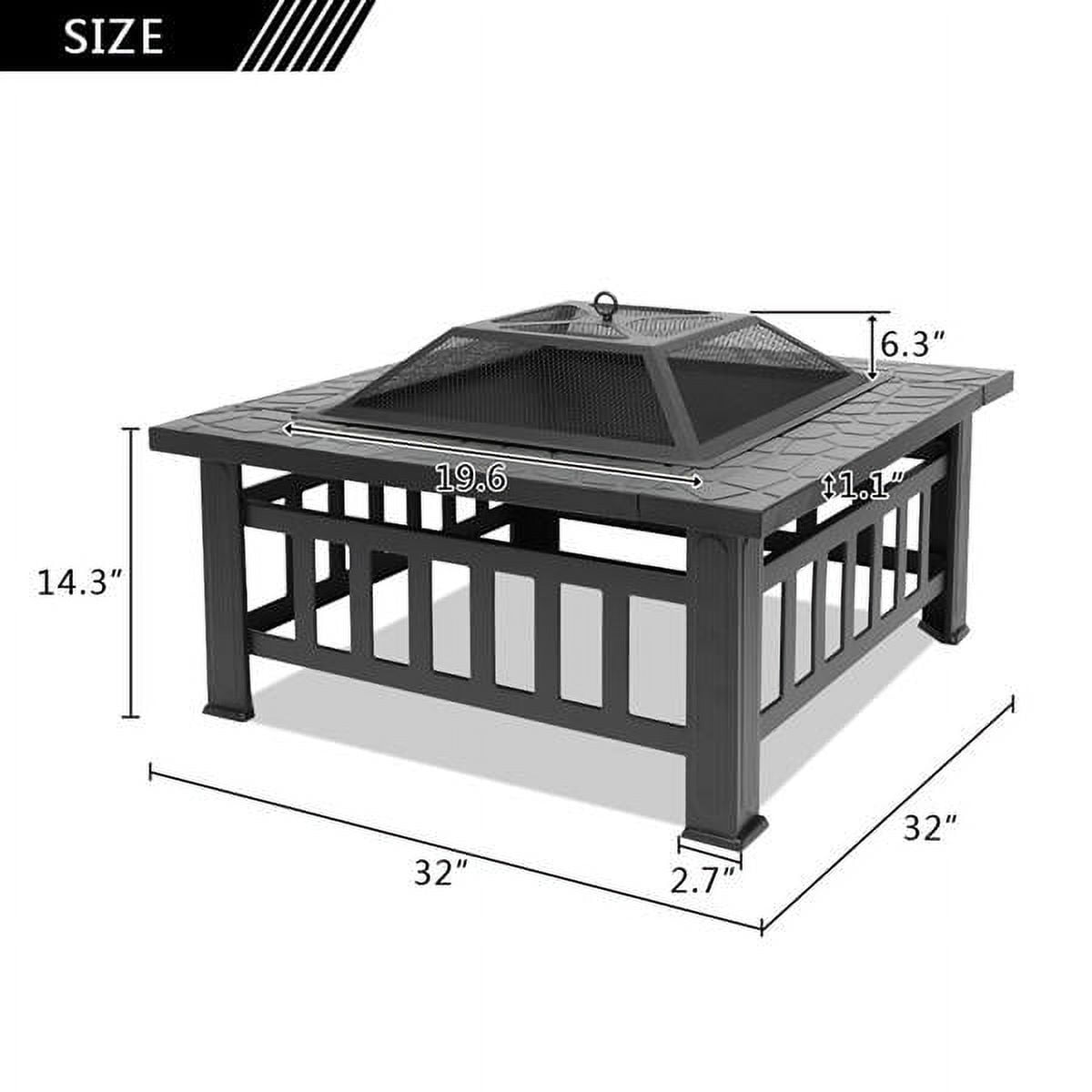 32" Wood Fire Pits for Outside, BBQ Fire Pit Grill, Multifunctional Fire Pit, Heater, Cooler, Patio Backyard Garden Bonfire Pit, Fire Pit Bowl with Spark Screen Cover, Rain Cover, Poker, JA3213