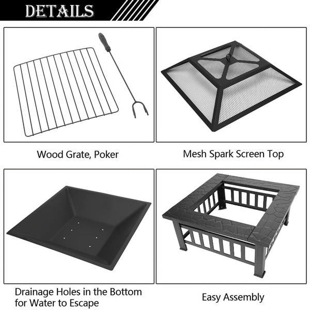 32" Wood Fire Pits for Outside, BBQ Fire Pit Grill, Multifunctional Fire Pit, Heater, Cooler, Patio Backyard Garden Bonfire Pit, Fire Pit Bowl with Spark Screen Cover, Rain Cover, Poker, JA3213