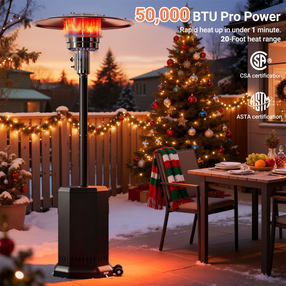 SESSLIFE 50000BTU Heavy Duty Heater with Wheels & Adjustable Thermostat, Propane Patio Heater with Automatic Shutdown Protection, Black