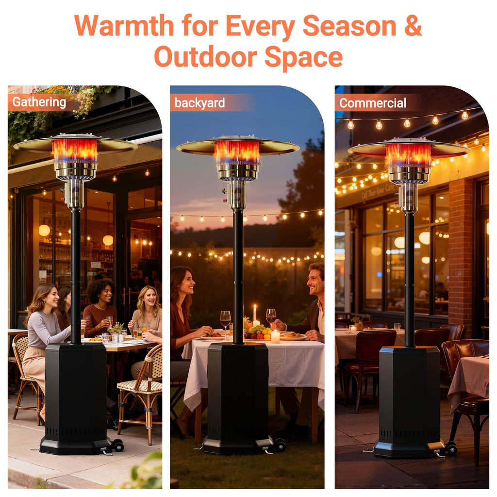 SESSLIFE 50000BTU Heavy Duty Heater with Wheels & Adjustable Thermostat, Propane Patio Heater with Automatic Shutdown Protection, Black