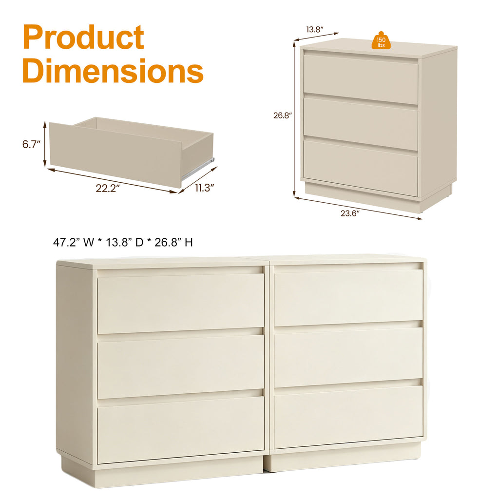 Enyopro 6 Drawer Dresser, Chest of Dresser for Bedroom, Storage Cabinet for Living Room, Wooden Organizer, Beige