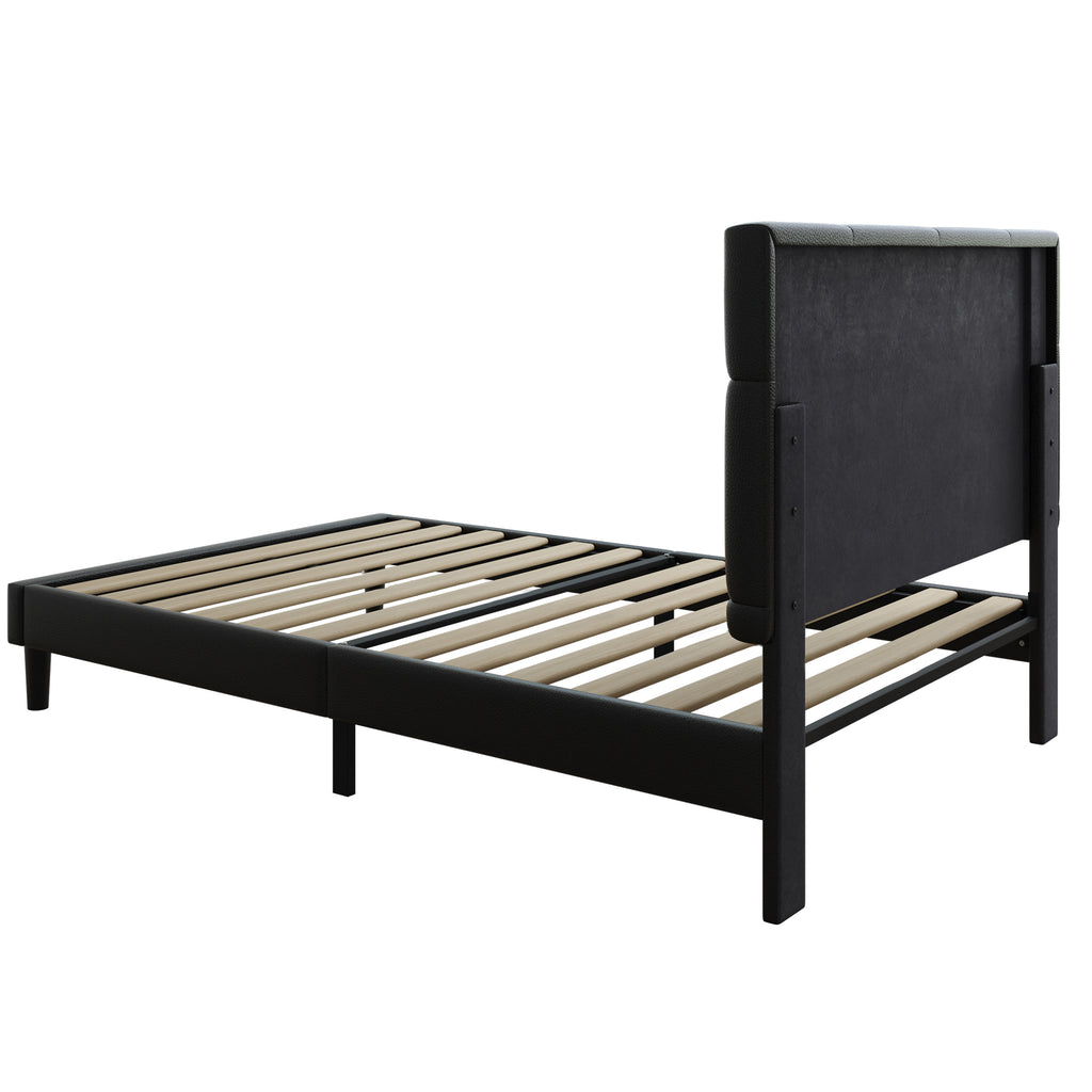 Twin Bed Frame with Headboard, SESSLIFE Upholstered Platform Bed Frame with Faux Leather Headboard, Sturdy Wood Slat Support, No Box Spring Needed, Bedroom