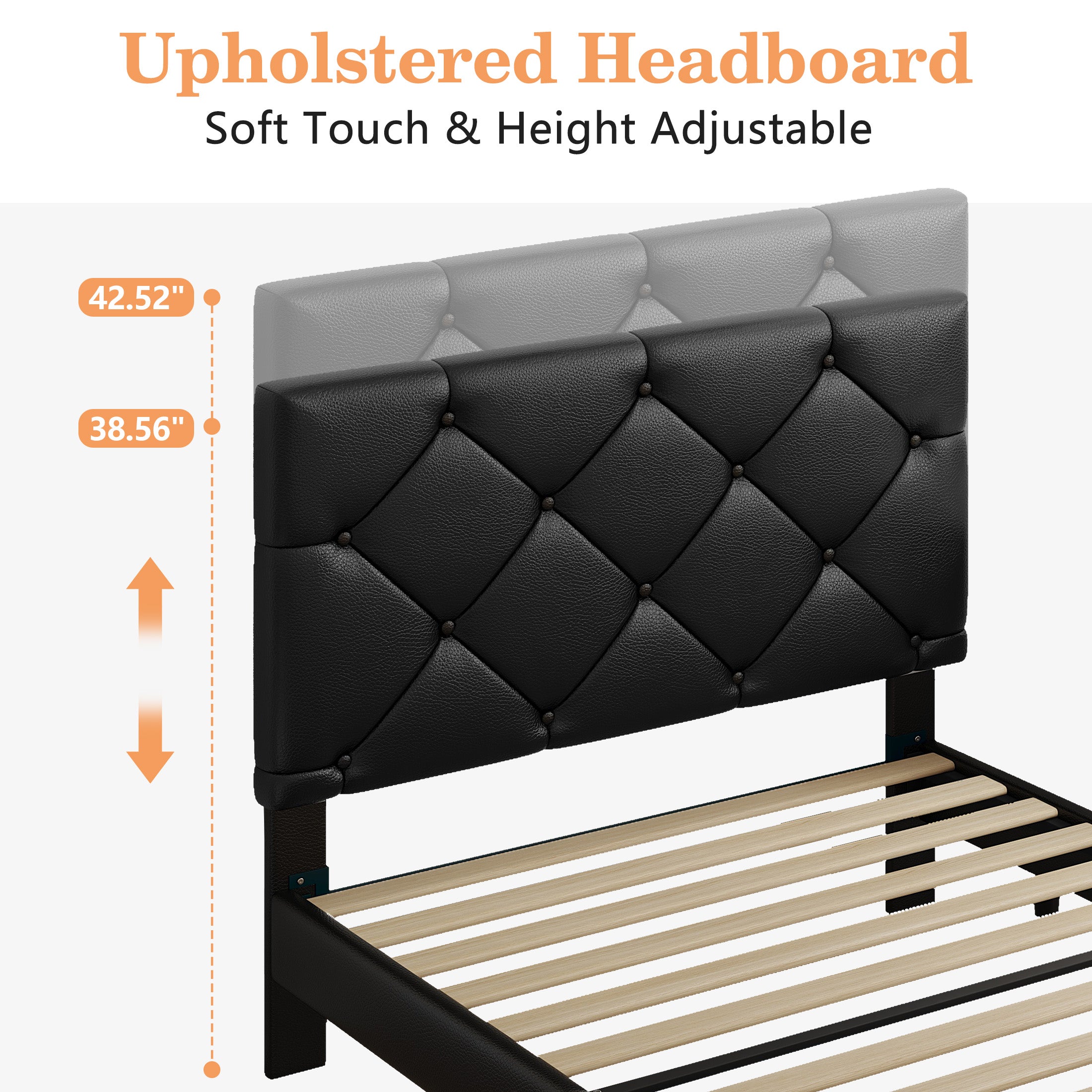Sesslife Twin Upholstered Platform Bed with Headboard, Black Twin Bed Frame with Wood Slats Support for Boys Girls, No Box Spring Needed