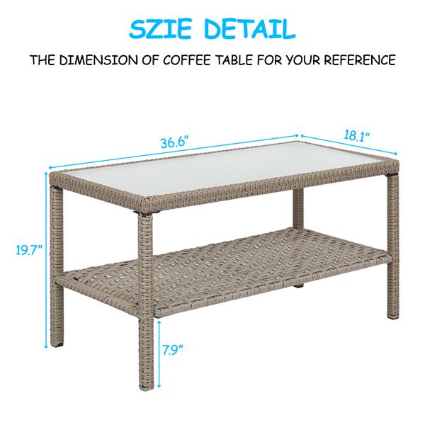 Wide Rattan Double Contiguous Rattan 4-Piece Suit 1 Double 2 Single 1 Double Coffee Table Gray
