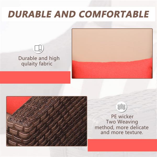 Wide Rattan Double Contiguous Rattan Five-Piece Suit 2 Single 2 Pedals 1 Double Coffee Table