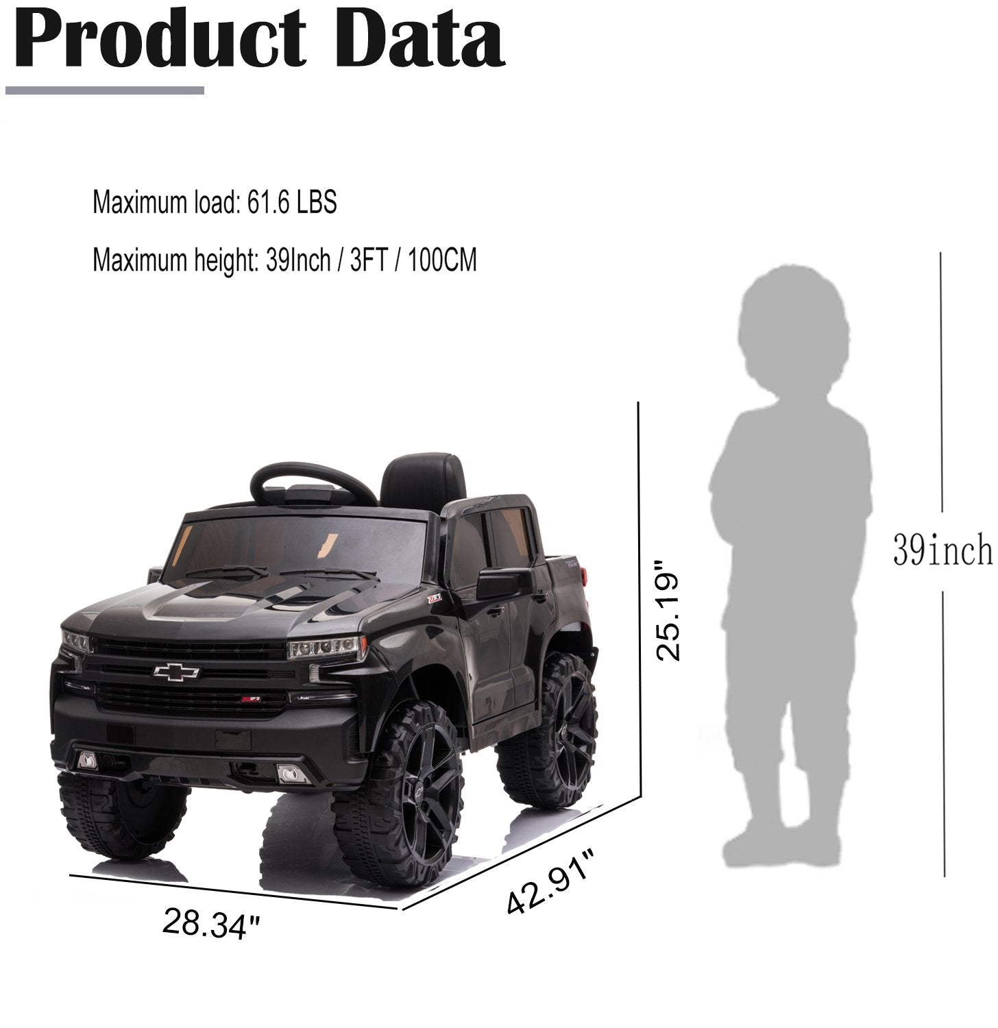 Enyopro™ Official Licensed Black Chevrolet Kids Cars