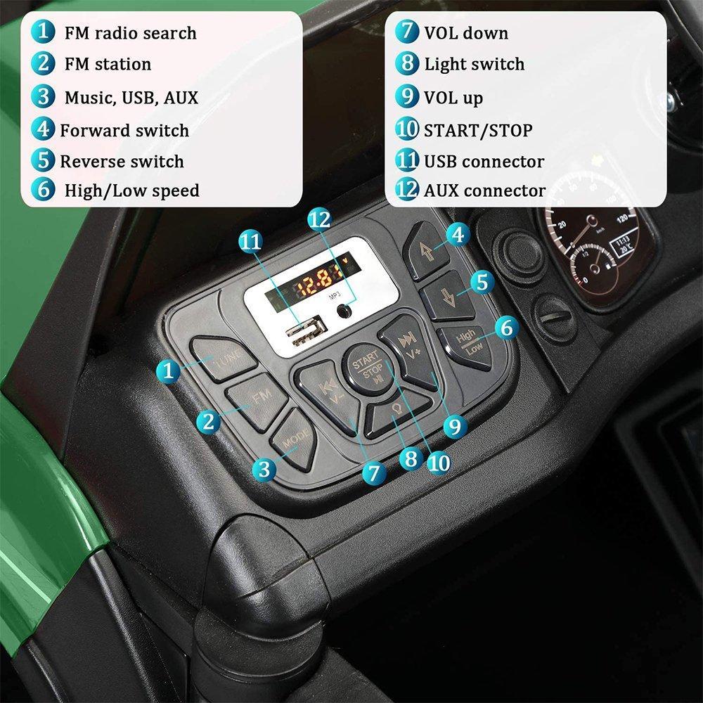 Enyopro™ 12v Kids Ride On Green Truck Kids Cars