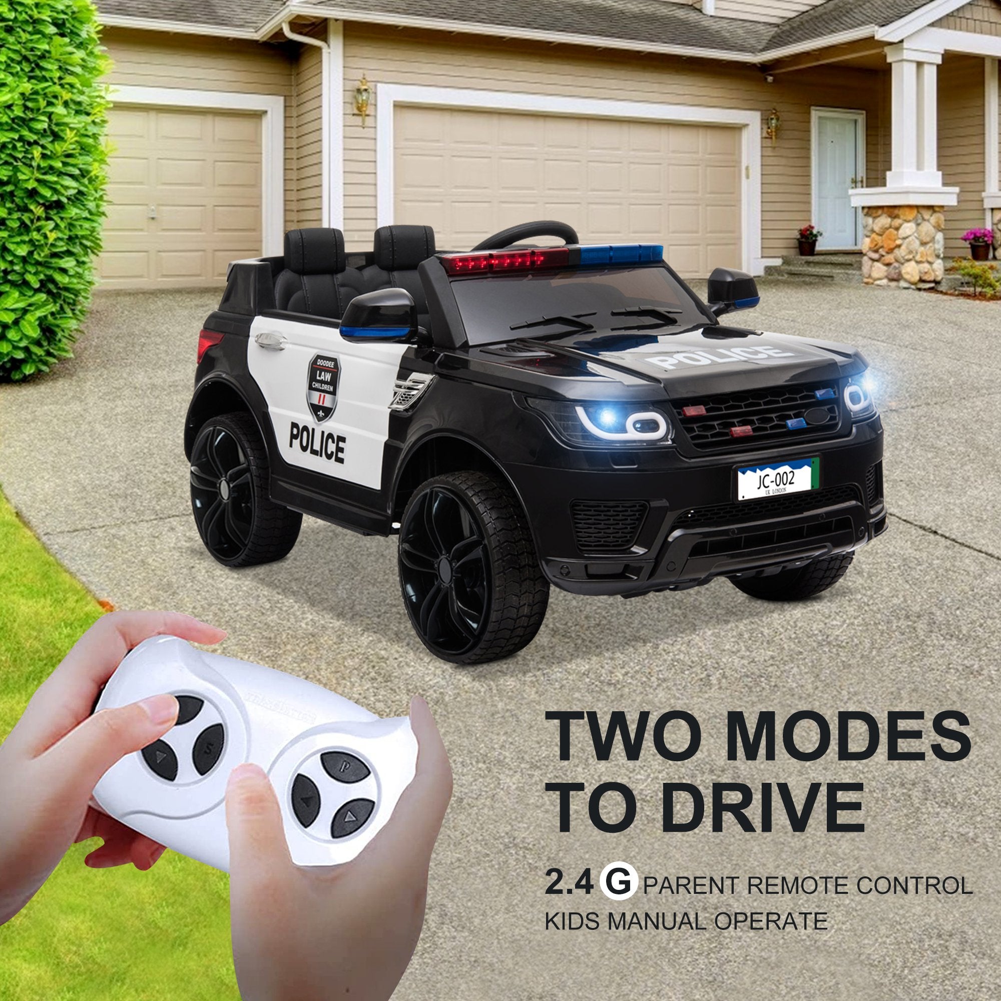 Enyopro™ Kids Police Ride On Car, 12V SUV Battery Operated Electric Cars w/ Parent Remote Control, Spring Suspension, S1755