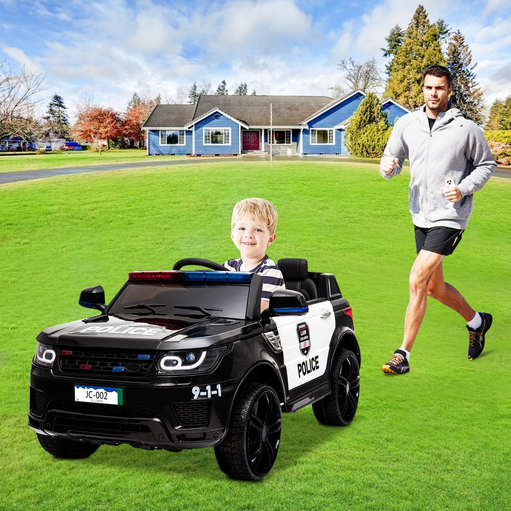 Enyopro™ Kids Police Ride On Car, 12V SUV Battery Operated Electric Cars w/ Parent Remote Control, Spring Suspension, S1755