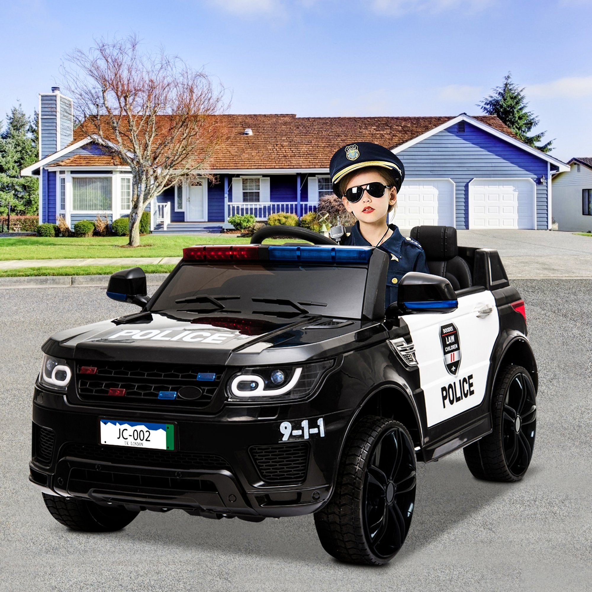 Enyopro™ Kids Police Ride On Car, 12V SUV Battery Operated Electric Cars w/ Parent Remote Control, Spring Suspension, S1755