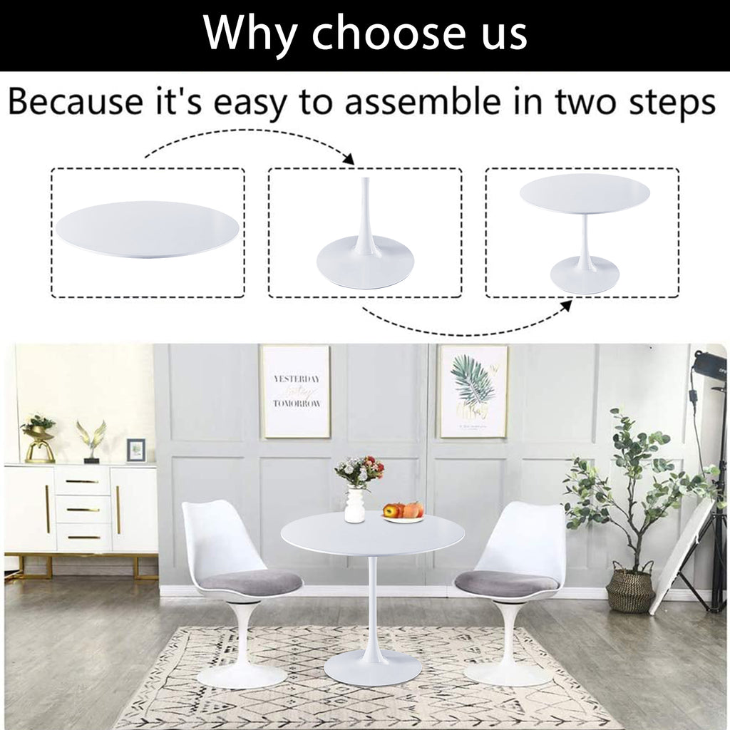 ENYOPRO 42.2" Round Tulip Table in White, Mid-Century Modern Dining Table with Round Top and Pedestal Base, Conference Pedestal Desk, Leisure Coffee Table, Seat for 4-6, Max Loading 220lbs, K2047