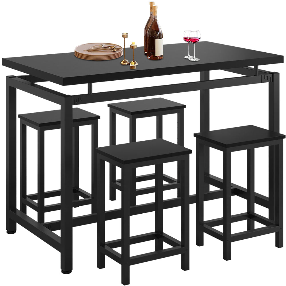 Counter Height Table Set of 5, Breakfast Bar Table and Stool Set, Minimalist Dining Table with Backless Stools, Wood Top Pub Table & Chair Set for Kitchen Apartment Bistro - Space Saving