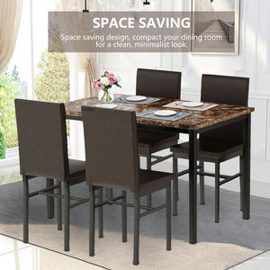 5 Piece Dining Table Set, Modern Faux Marble Table and 4 PU Leather Upholstered Chairs, Rectangle Kitchen Table and Chairs for 4 Persons, Small Dining Set for Bar Kitchen Breakfast Nook, B1401